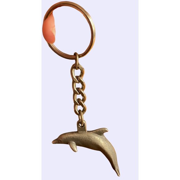 Dolphin Shaped Metal Keychain With Chain Link Design - Picture 1 of 7